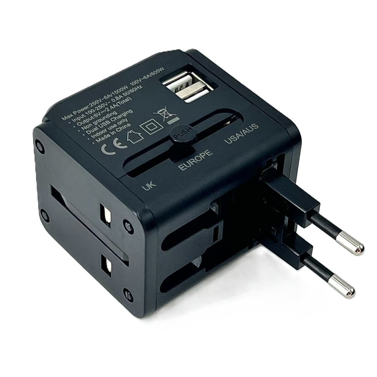 Adapter podróżny z 2x USB | Uniwersalna wtyczka 150 krajów 5V 2.4A