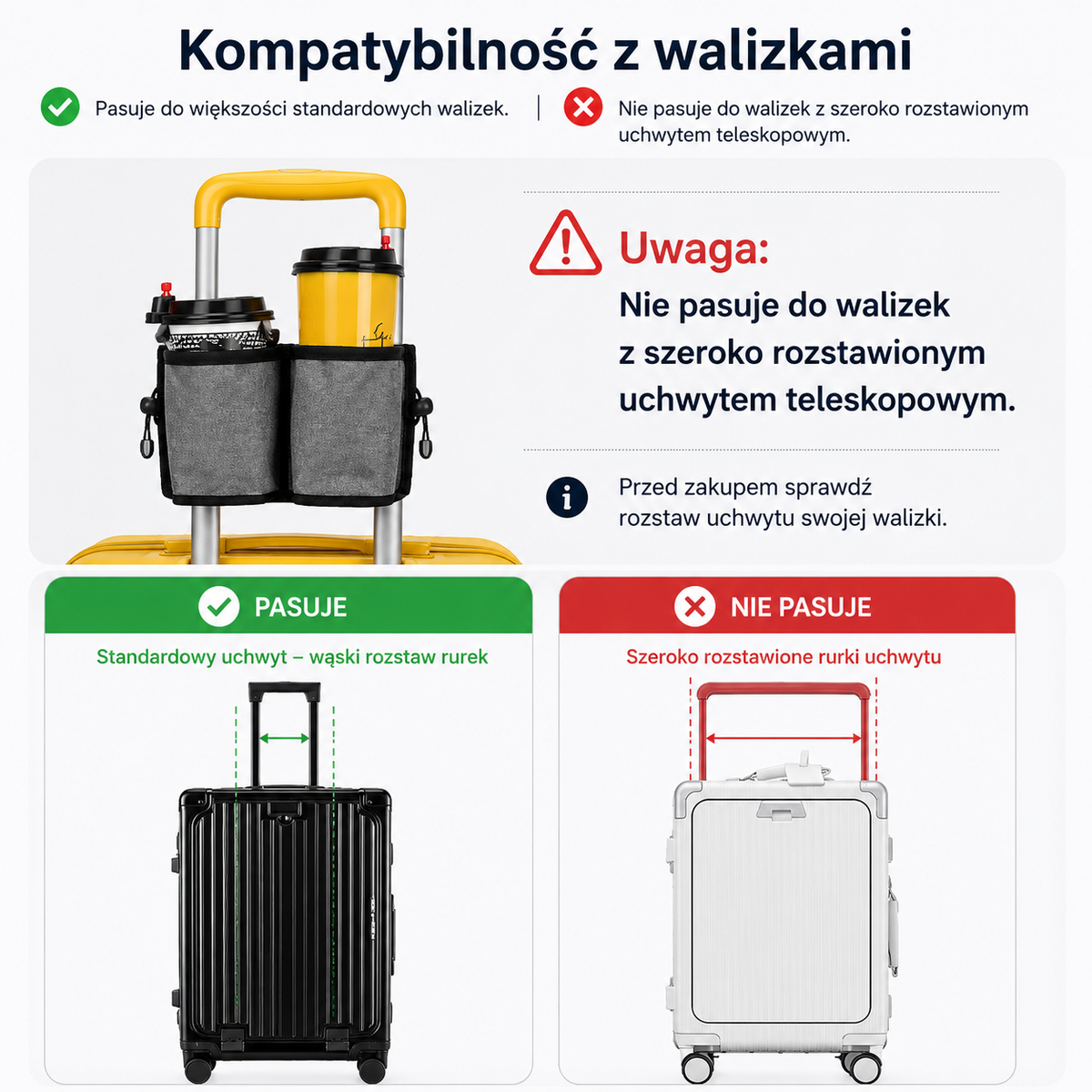 Uchwyt na kubek do walizki organizer podróżny kieszeń na telefon paszport