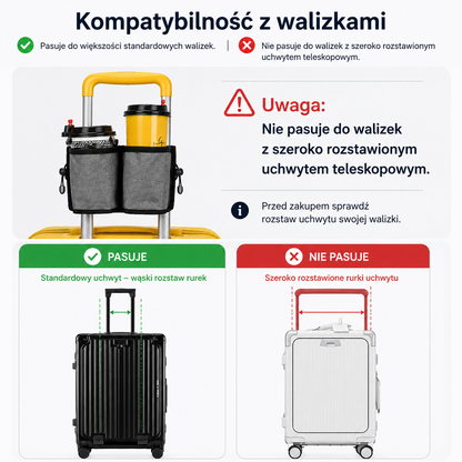 Uchwyt na kubek do walizki organizer podróżny kieszeń na telefon paszport