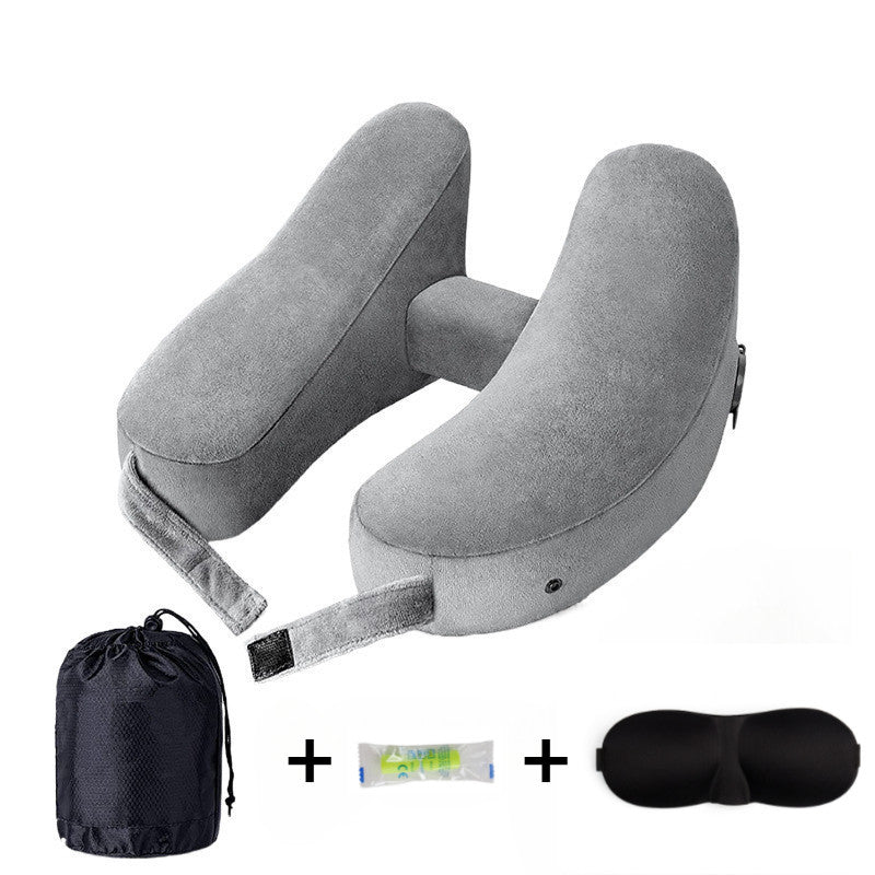 Poduszka podróżna nadmuchiwana pod kark z kapturkiem; samolot, auto, pociąg