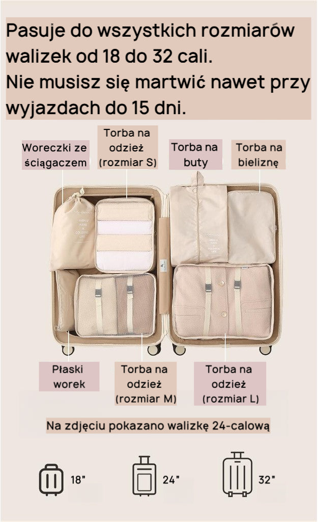 Zestaw organizerów do walizki 8 szt. torby podróżne na ubrania buty kosmetyki